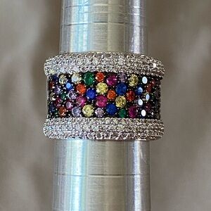 Multicolor Crystal Silver Band Ring